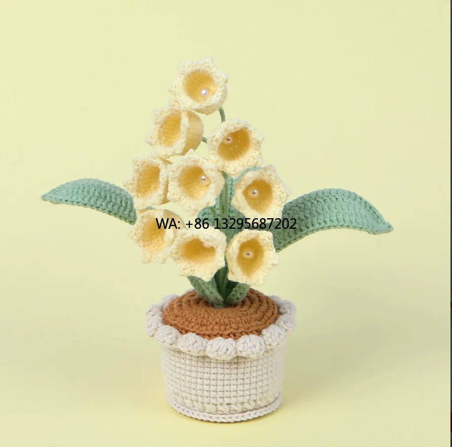 

Handmade Crochet 9-Head Bell Orchid Stuffed Animal Toy Potted Plant Wool Yarn Home Pot Flower for Flower Planting