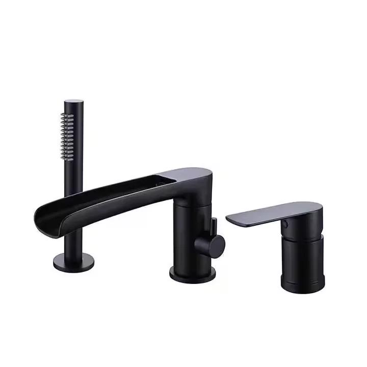 

2024 Factory Direct Sales Split Three-hole Basin Faucet Hot and Cold Waterfall Nozzle Faucet Hand Shower Bathtub Faucet Set