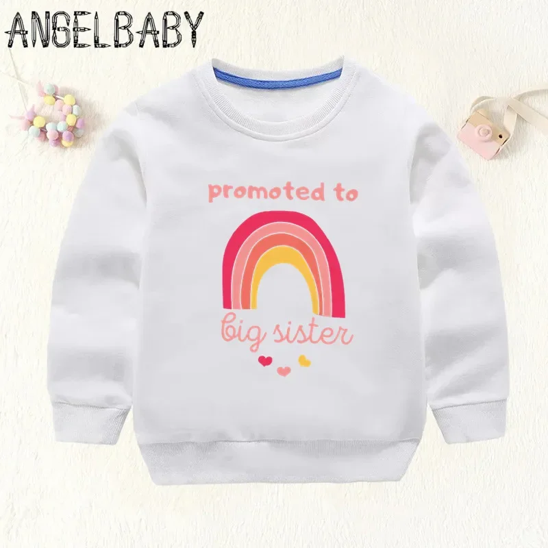 I\'m Being Promoted To Big Sister 2024 Print Kids Sweatshirts Announcement Mommy Pregnant Girls Clothes Baby Children Hoodies