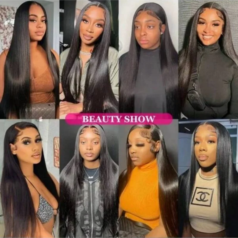 Wig Tanpa Lem 16-42 Inci Rambut Asli Lurus Alami Untuk Wanita Kepadatan 250% Pakai Langsung 5x5 13x4 13x6 Wig Rambut Depan Berenda