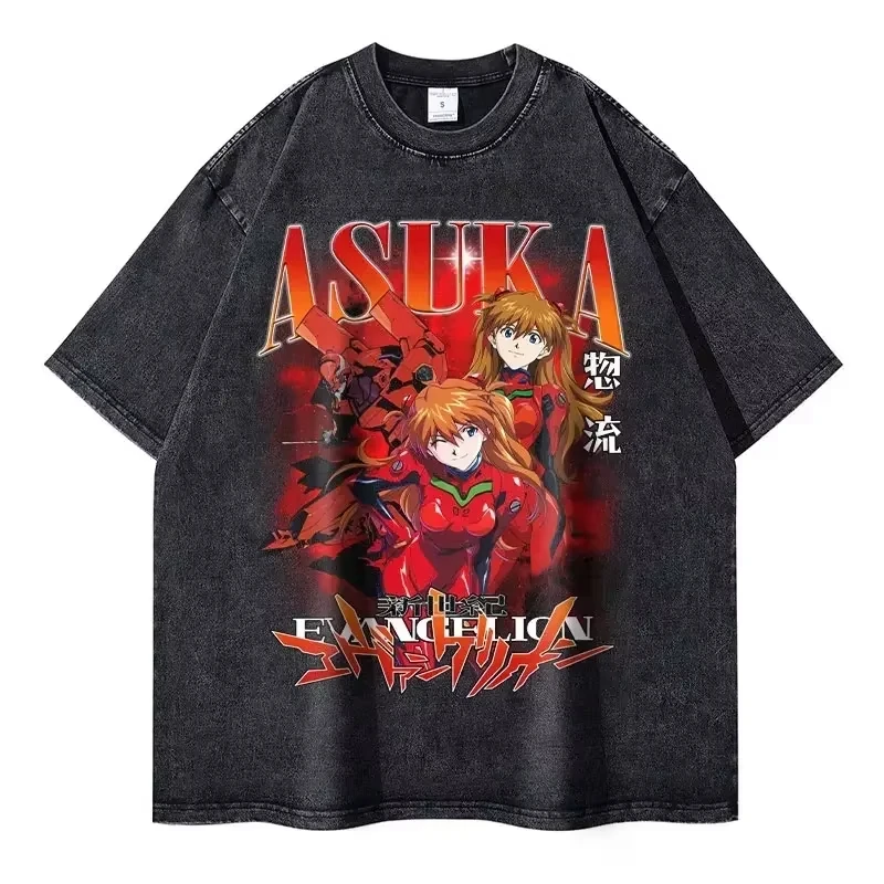 2026 Anime Neon Genesis Evangelion Printed T-shirt Men's and Women's Washed T-shirt High Quality Vintage Cotton T-shirt Y2K Tops