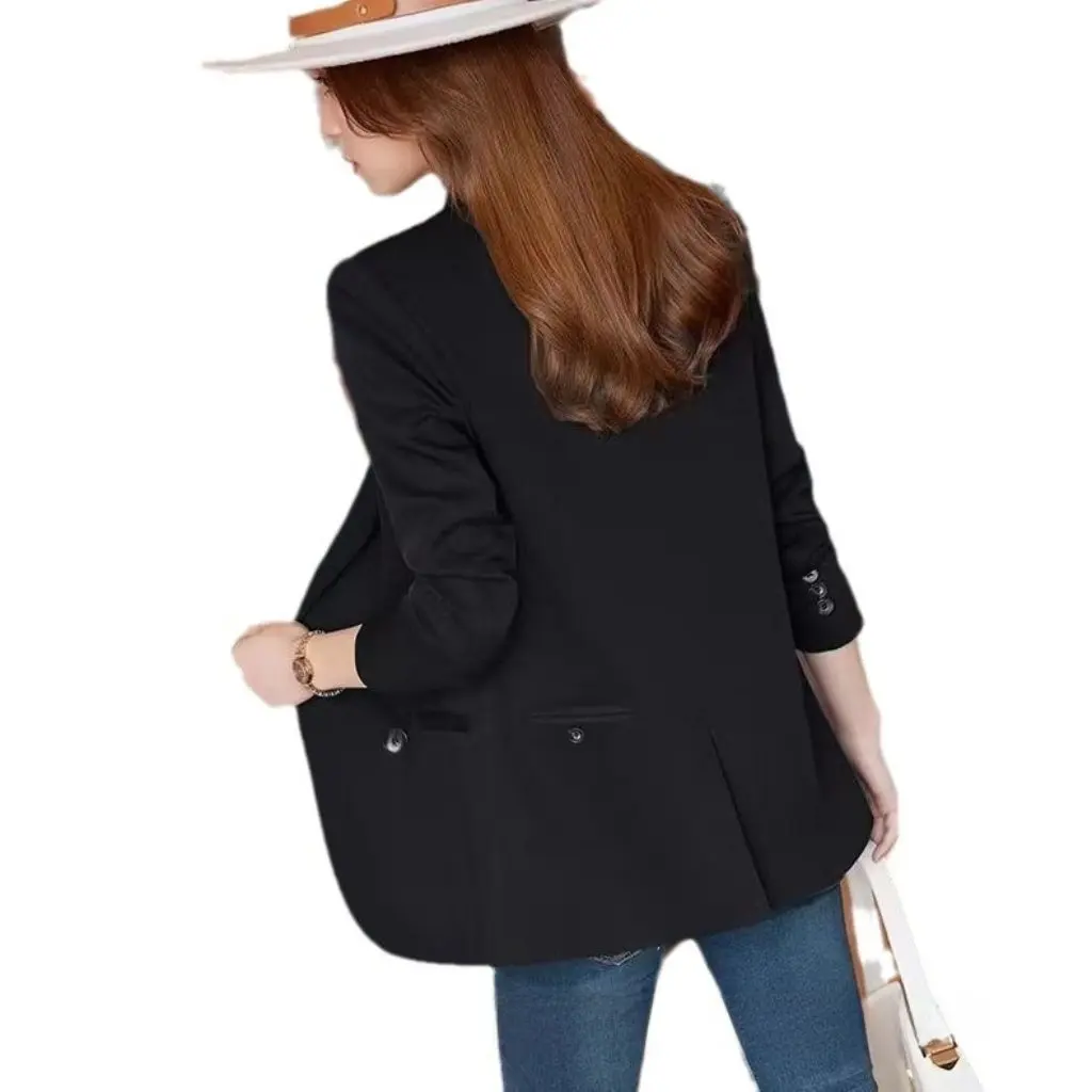 Women's Brown Blazer Petite Style Korean Casual Elegant Spring Autumn New Fashion Suit