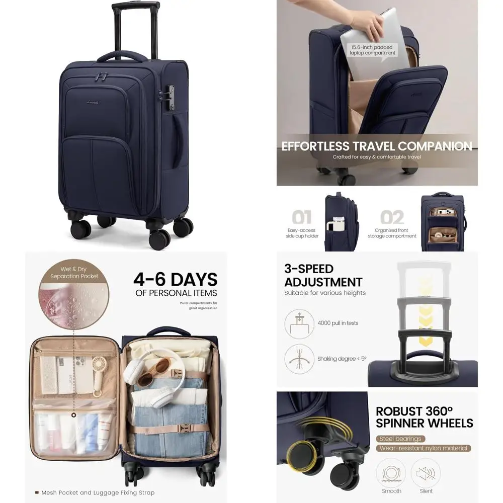 

Lightweight 22 Inch Softside Spinner Luggage, Airline Approved Carry-On Suitcase with Wheels, Ultra-Portable Travel Bag