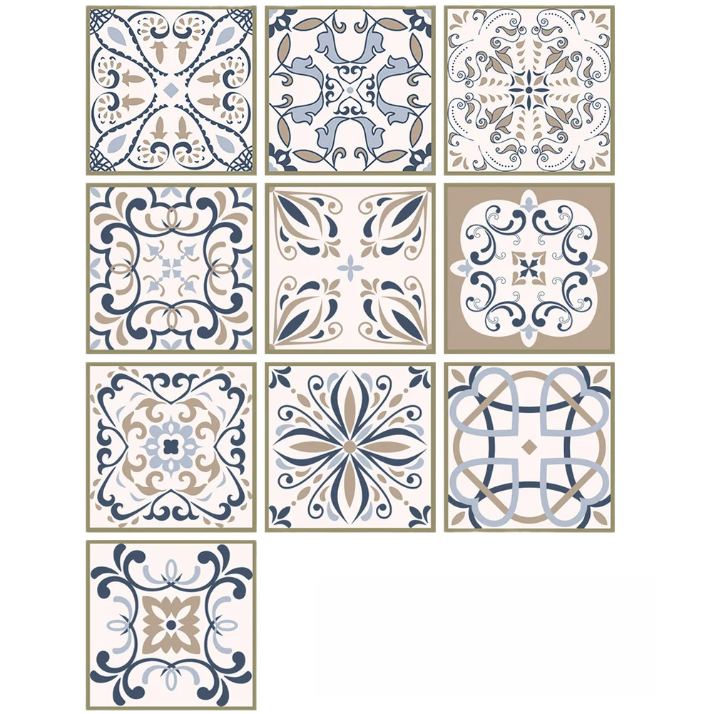Self Geometric Wall Decals European Style PVC Abstract Tiles for Kitchen Decoration Blue Reusable 10x10 to 30x30cm