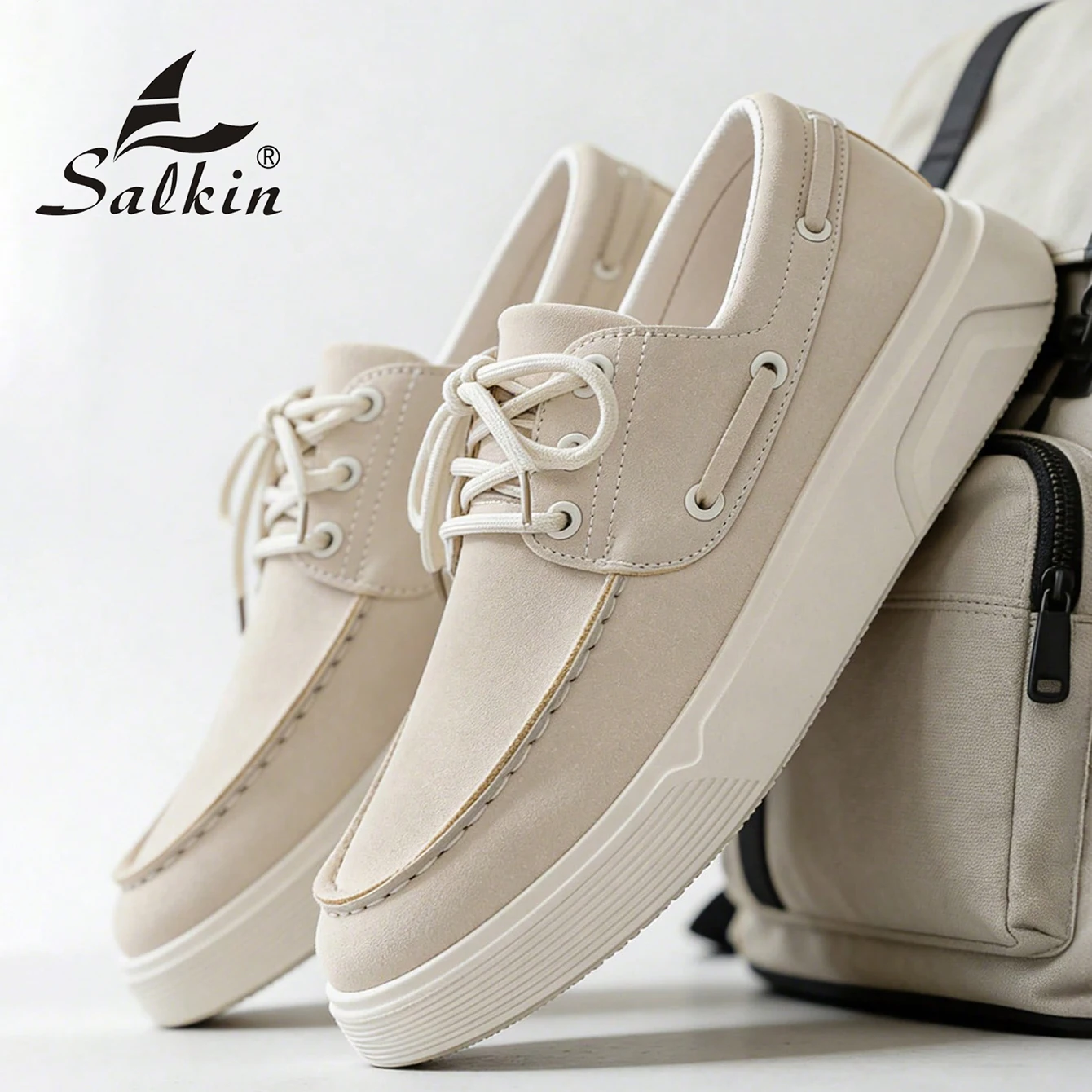 

New Suede Leather Casual Men's Shoes Comfortable Wallking Sneakers Lace Up Non Slip Outdoor Business Preppy Platform Shoes Beige