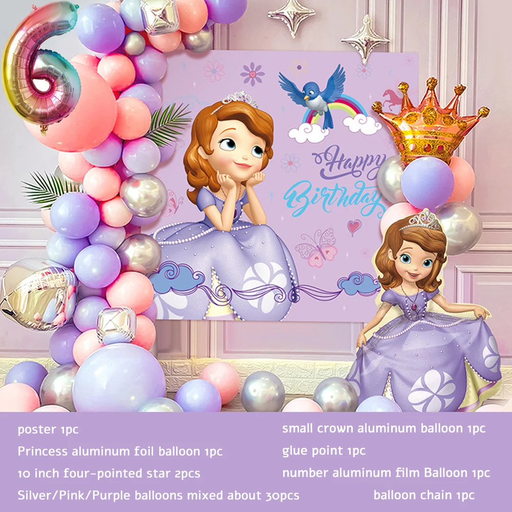 1Set Sophia Them Pink Purple Balloon large cartoon princess Sofia foil ballon Girl birthday party wedding decor Baby Shower Ball