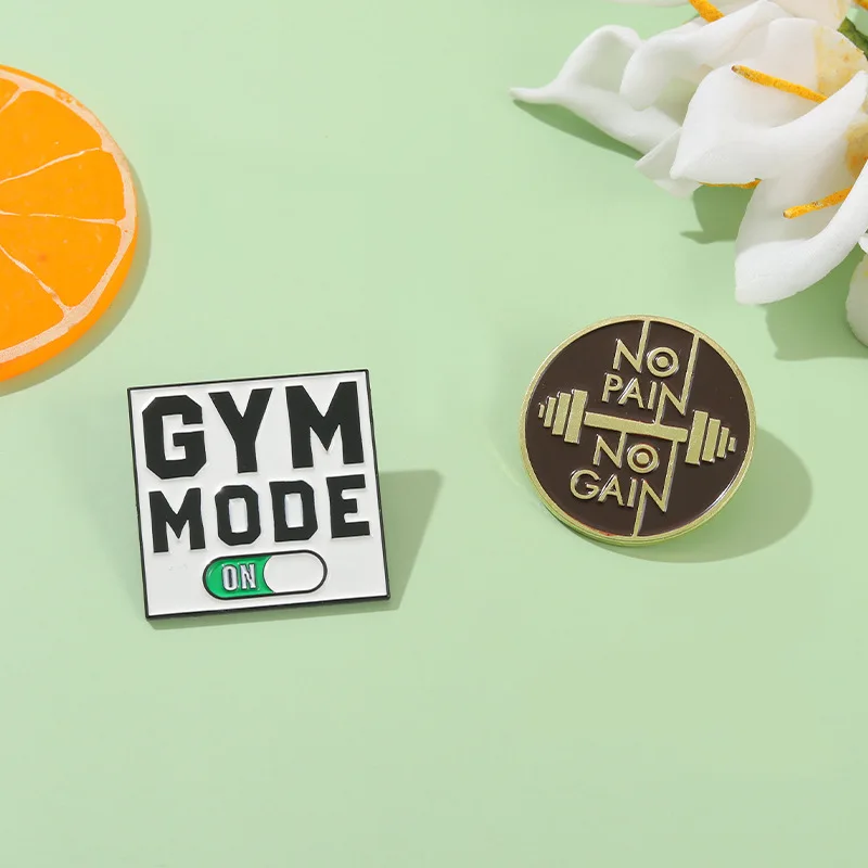 GYM MODE Enamel Pins Creative Dumbbell Keep Sports And Fitness Brooches Bag Lapel Button Badge Jewelry Gift for Friends