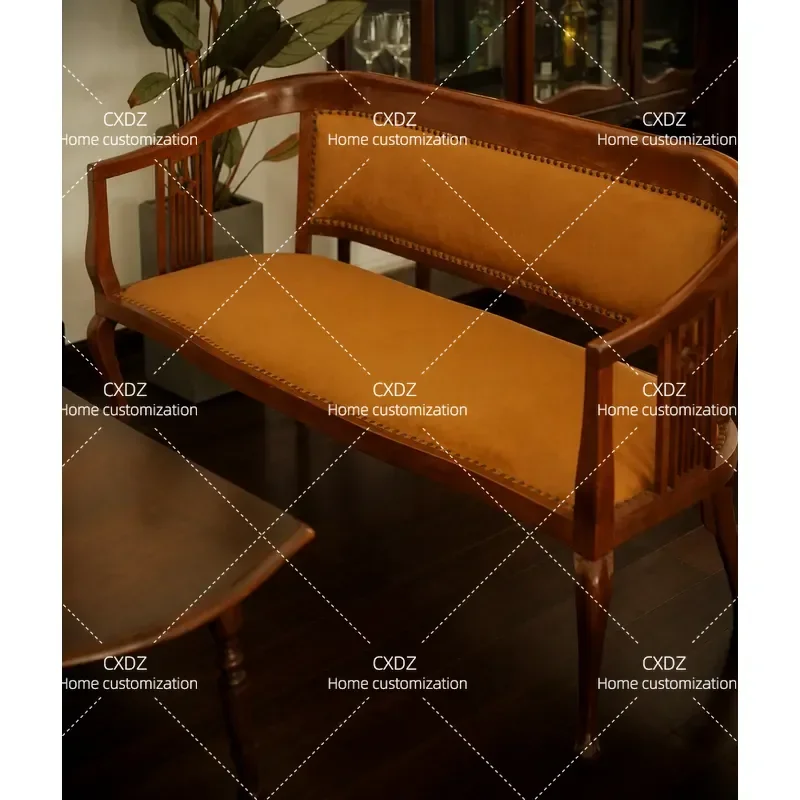 Classic Carved Fabric Sofa Double Three Seater Leisure Chair Simple Style for Living Room Balcony Small Apartment