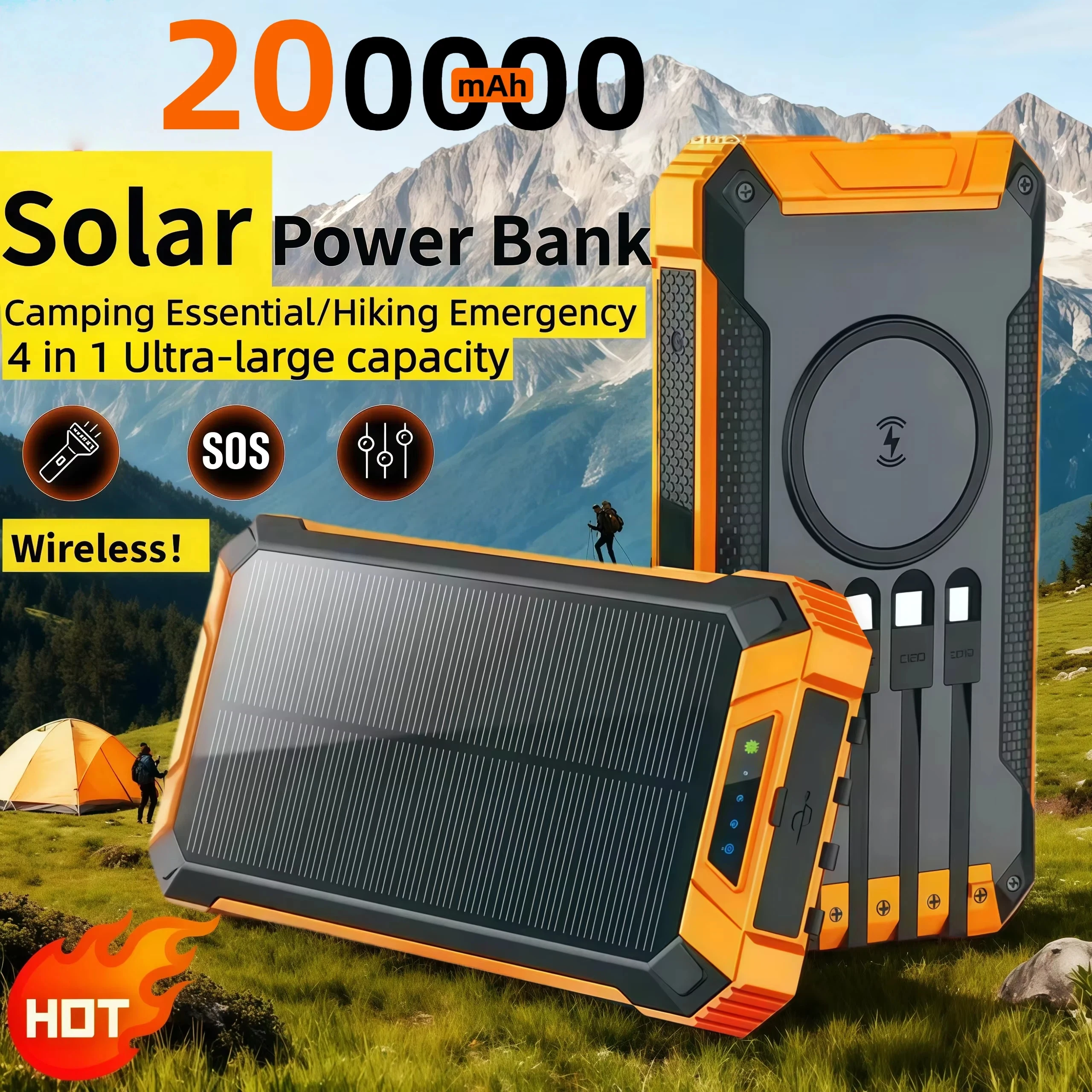 

XIAOMI Solar Power Bank Беспроводная 200000 мАч Большая емкость Быстрая зарядка Внешняя батарея Открытый аварийное оборудование для выживания