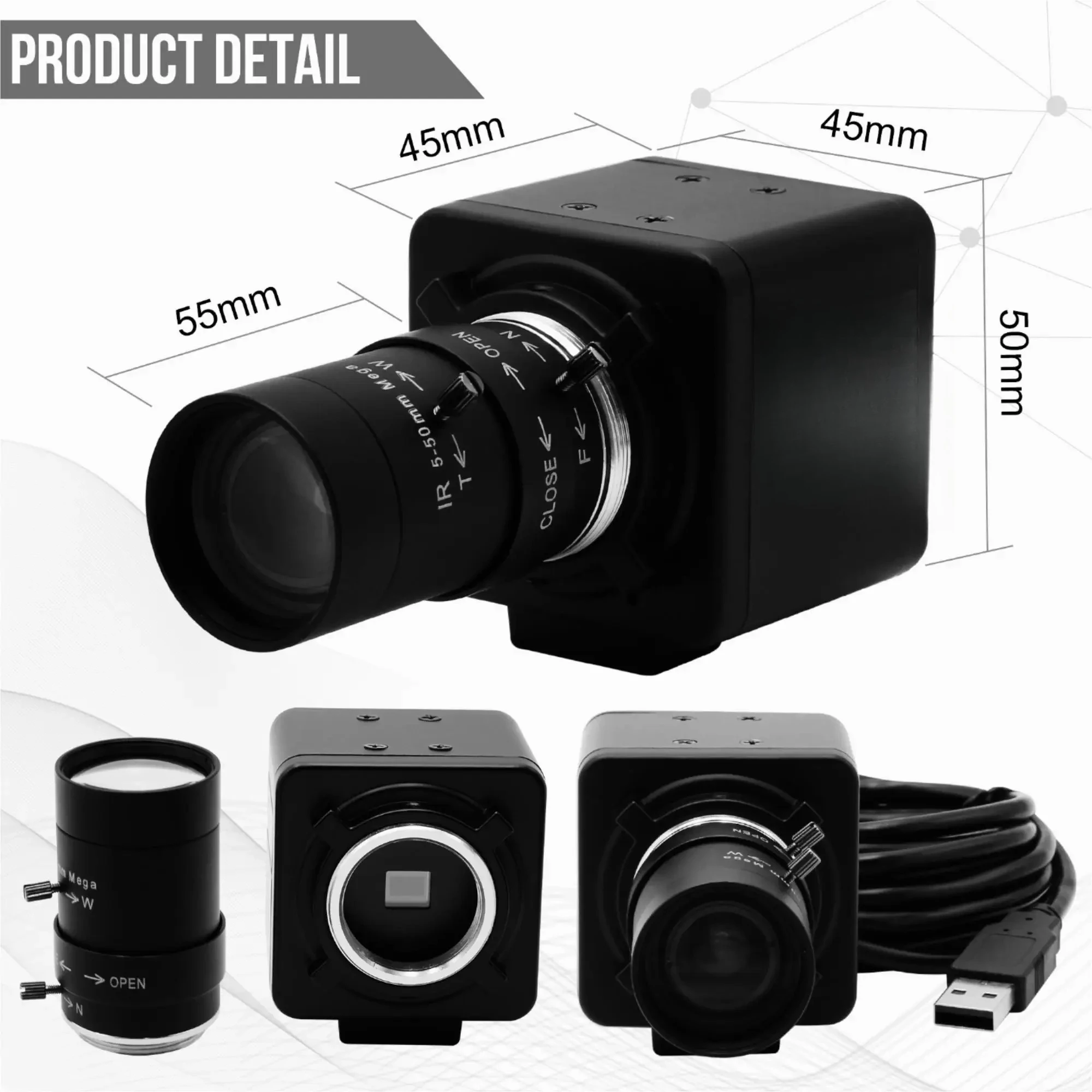16MP Webcam 4656x3496 Ultra HD Web Camera IMX298 UVC 10X Zoom Mini USB Camera for Industrial Inspection, Photograph,Security