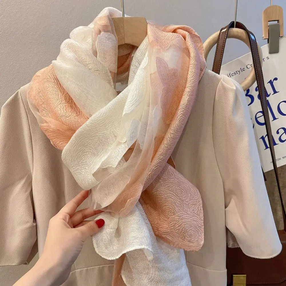 

Sweet Printing Silk Scarf Shawls Transparent Korean Style Mesh Neck Scarves Sunscreen Neckerchief Flower Hijab Wraps Dress Decor