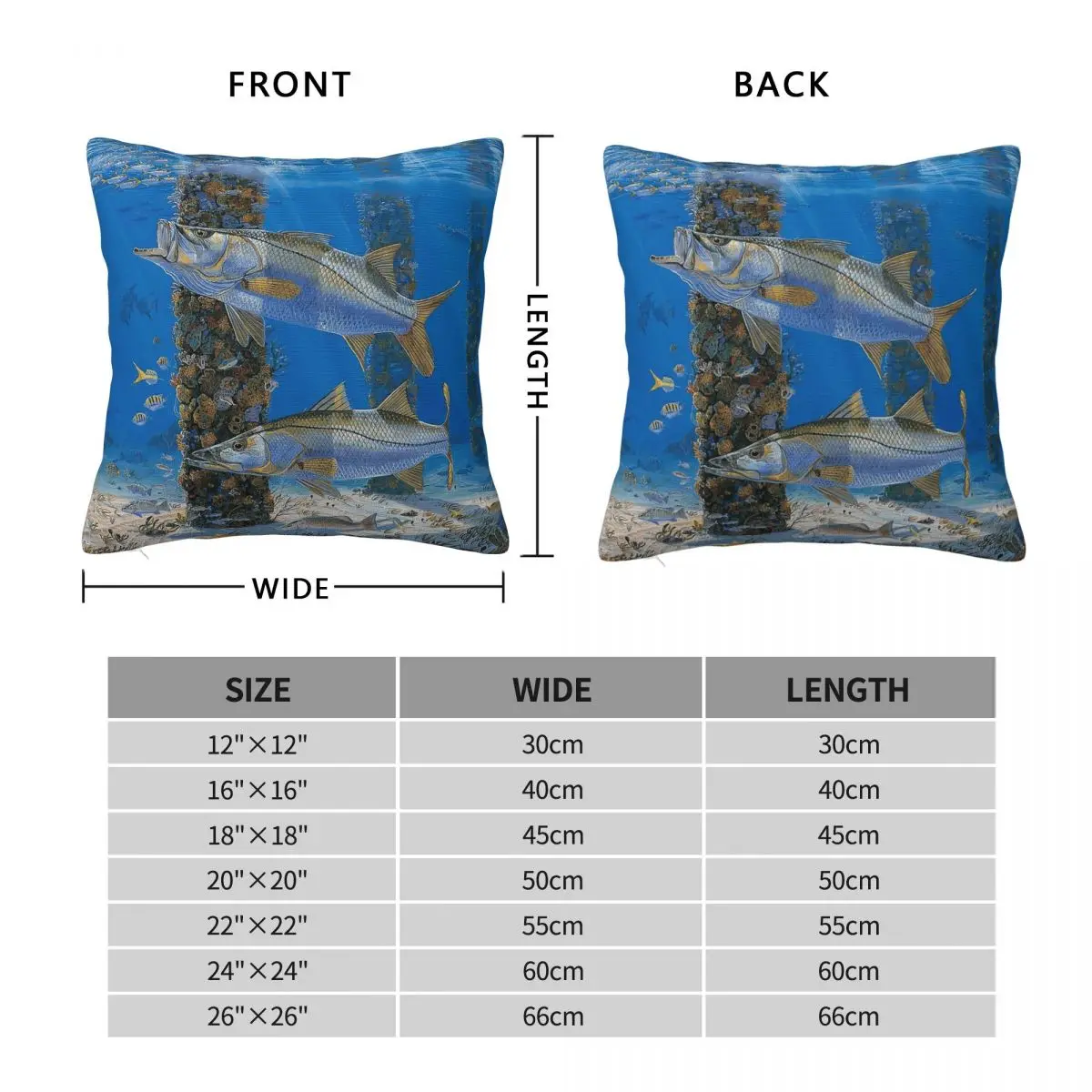 Aquarium Snook Ambushing Bait Pillowcase Polyester Linen Velvet Printed Zip Decorative Pillow Case Home Cushion Case
