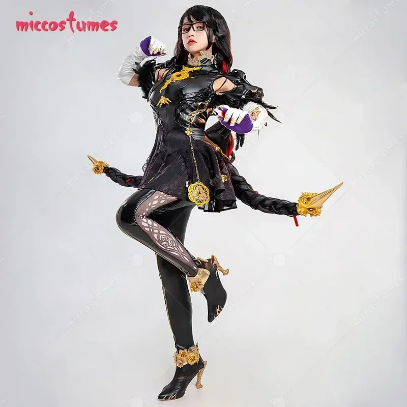 Miccostumes Disfraz de cosplay para mujer Vestido sin espalda con leggings y guantes