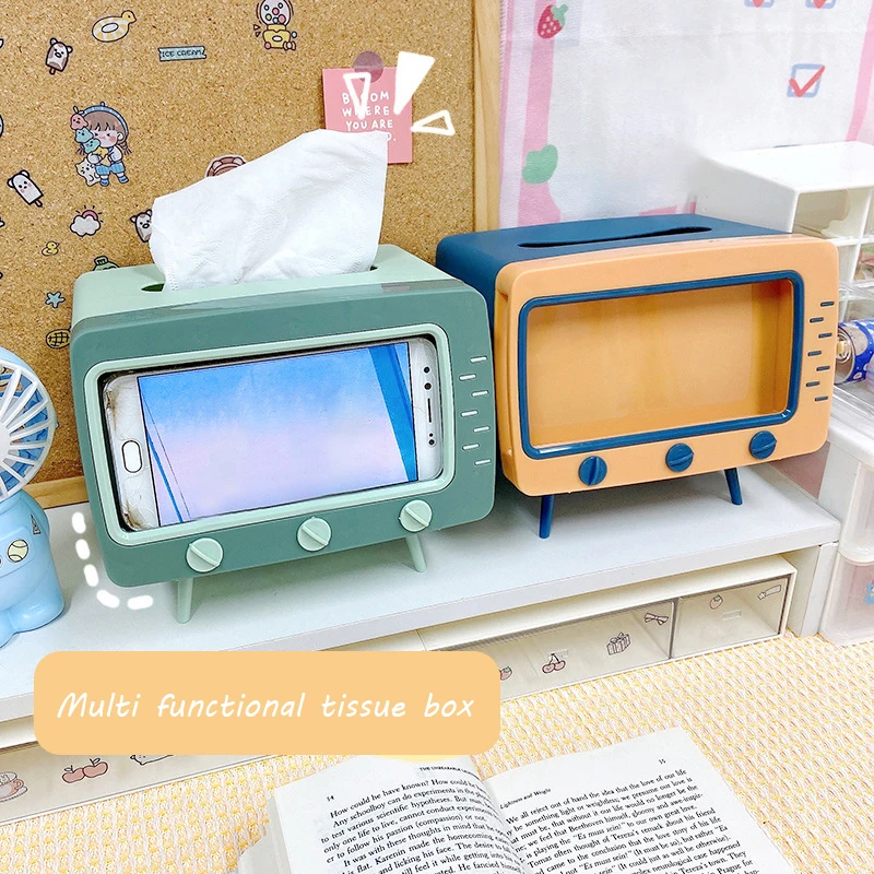 

TV Tissue Box - Keep Your Tissues Handy While You Watch Mobile Phone Holder Drawer Paper Box Multi-functional Storage Box