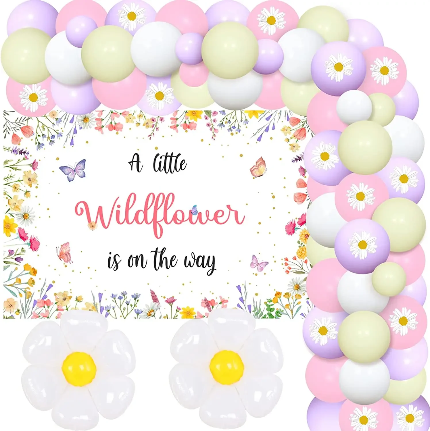 

Little Wildflower Balloon Garland Backdrop for Girl, Baby Shower Decorations, Daisy Flower, Birthday Party Supplies