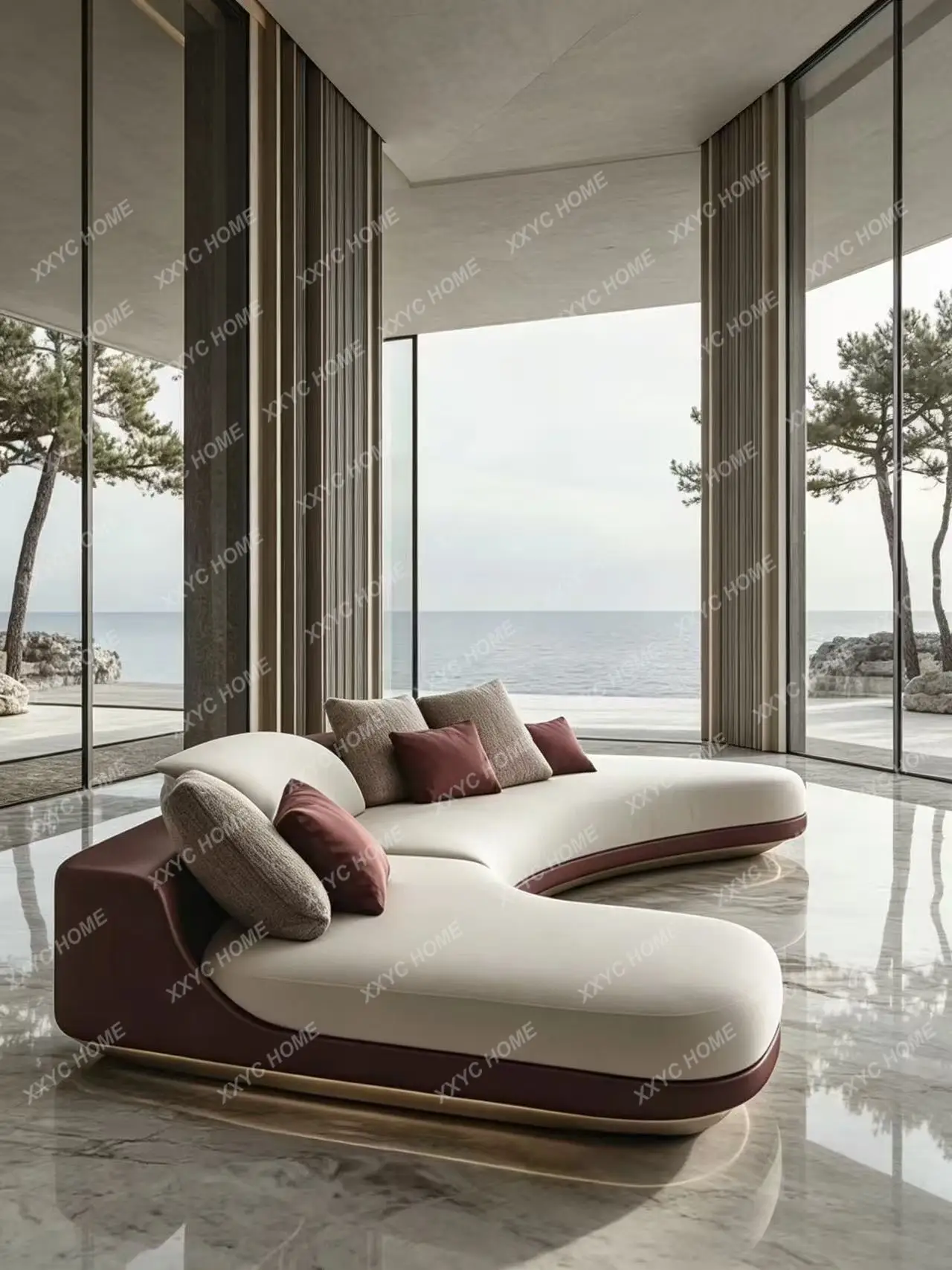 Minimalist special-shaped leather villa sofa model room large flat curved sofa combination