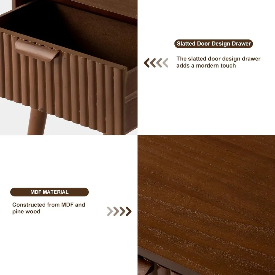 منضدة حديثة مع درج طاولات بجانب السرير مجمعة بالكامل مع درج منضدة منتصف القرن مع أرجل خشبية صلبة ونهاية صغيرة