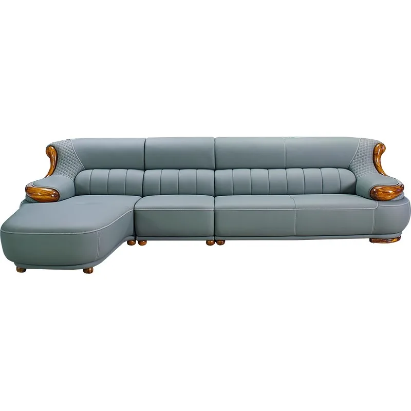 The corner of the black gold wood leather sofa concubine size living room new Chinese leather art luxury