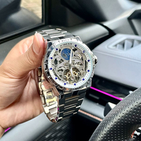 X-GEAR Automatic Movement Mechanical Watches Starry Sky Moon Phase Luminous Waterproof Stainless Steel Mechanical Watch for Men