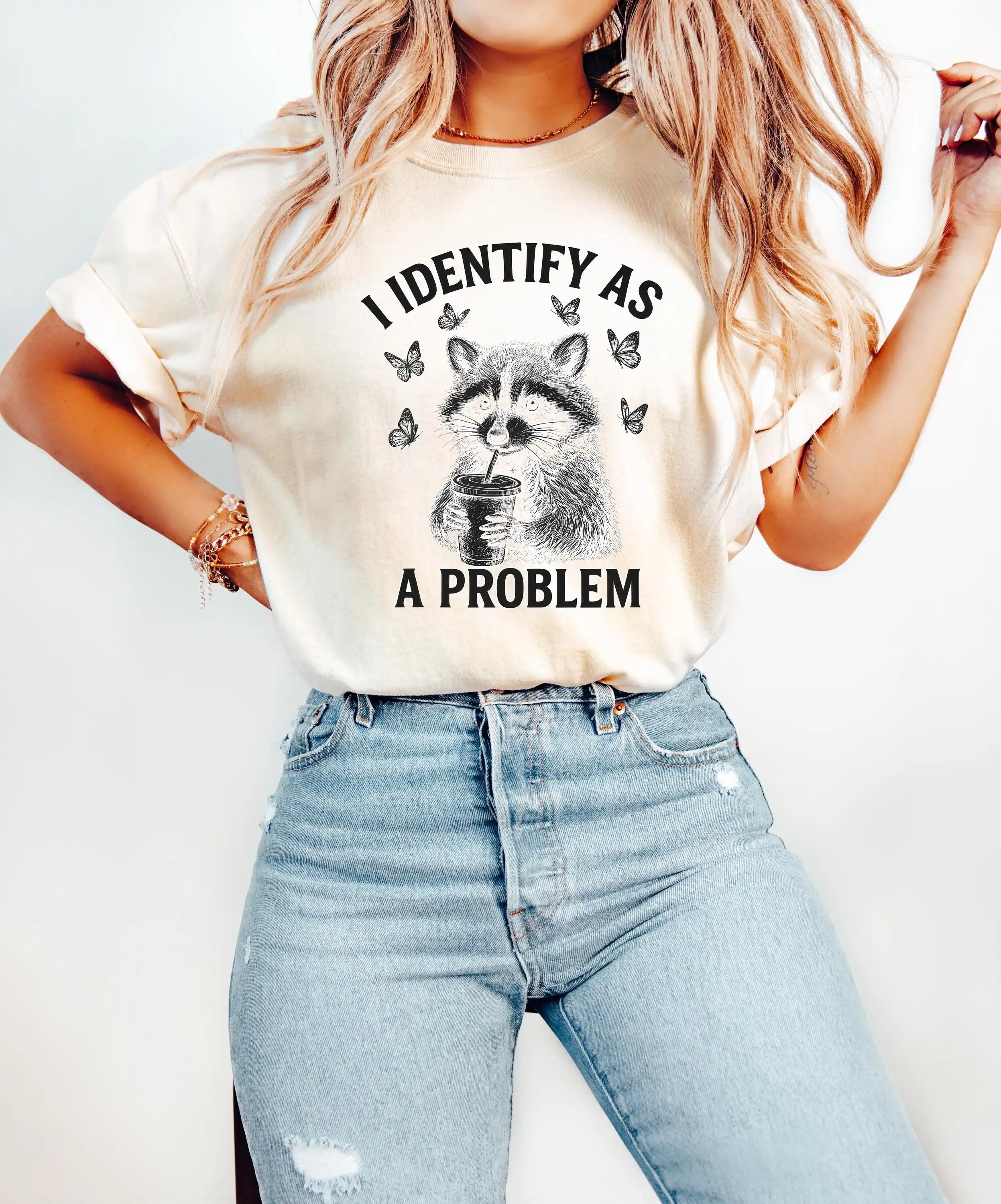 Funny Raccoon Shirt for Her, I Identify As A Problem Tee, Sarcastic Trash Panda Graphic Shirt, Cute Raccoon Gift for Her