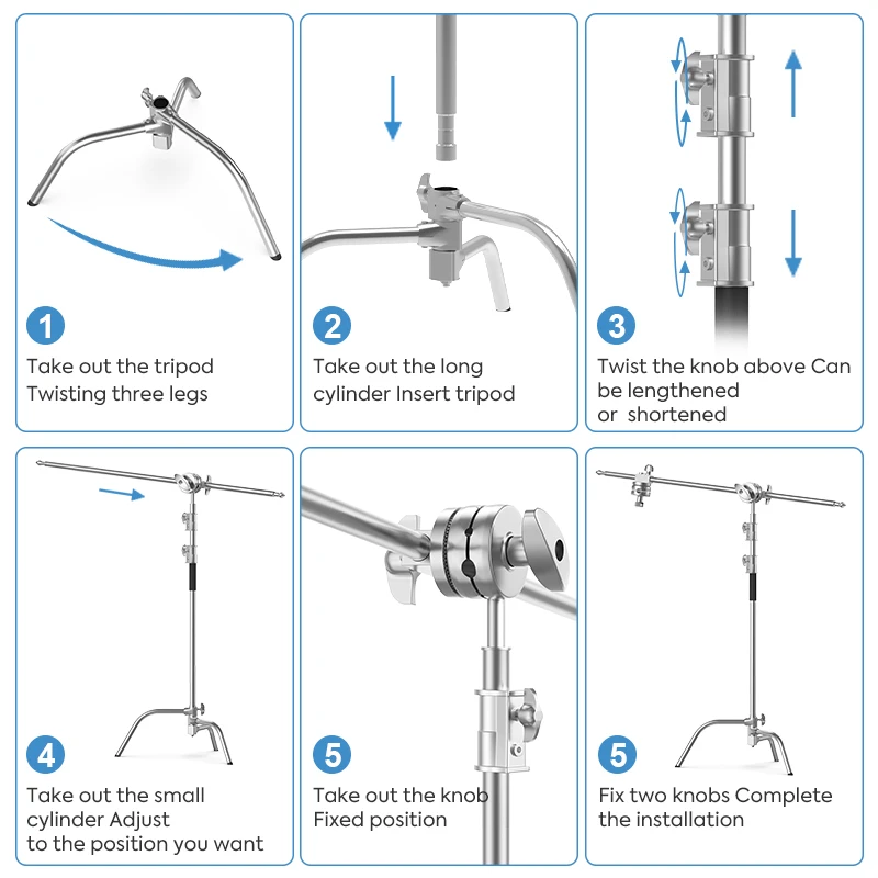 260CM Stainless Steel Heavy Duty C-Stand Tripod Support Photography Light Stand With 3.5ft/107cm Boom For Studio Softbox,Light