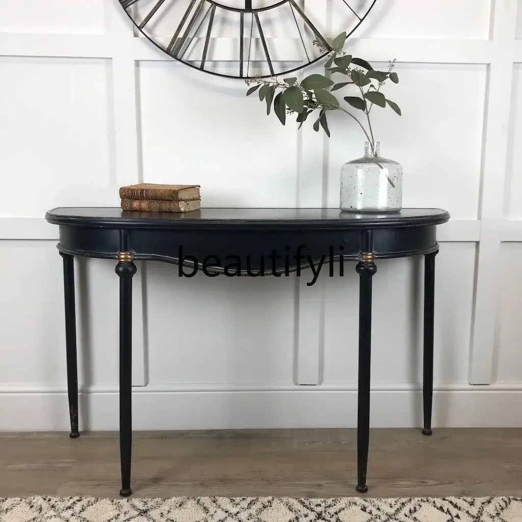 

American black solid wood semi-round entrance table log art entrance table retro side table45