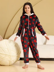 Hooded Flannel Pajamas For Children Animal Pyjamas Kids Onesie Girls Sleepwear Ladybug Print Jumpsuit