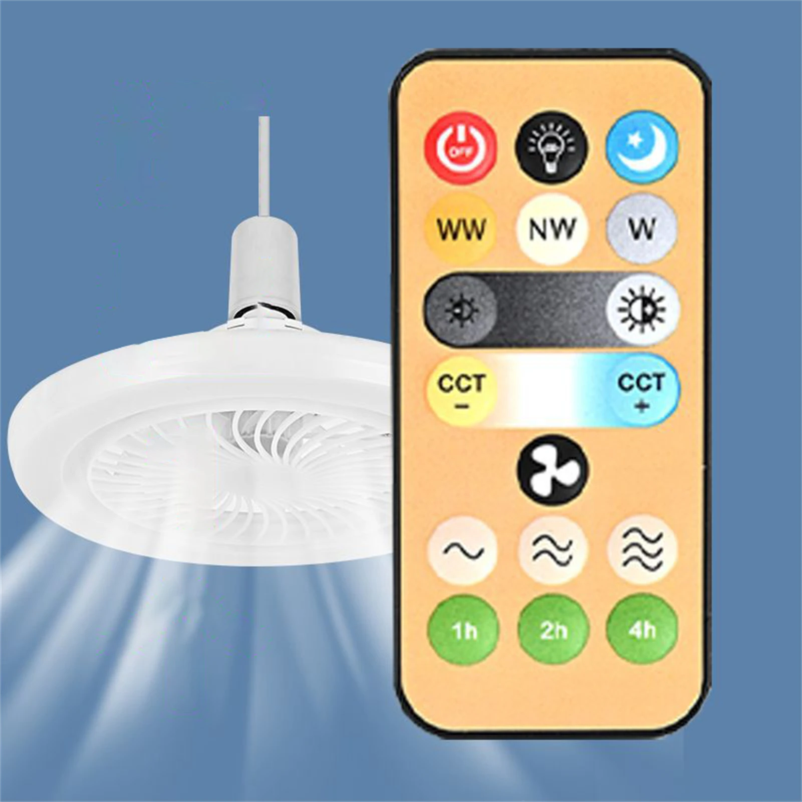 E27 Smart Fan Light Remote Control Abs Plastic Battery Powered For Ceiling Fan Lights Brightness Speed Adjustment Decor Light