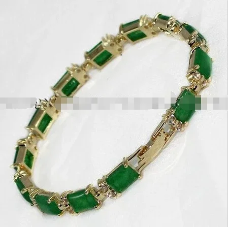 

Free shipping Real Natural Green stone Inlay Link Bracelet 7.5" AAA Grade