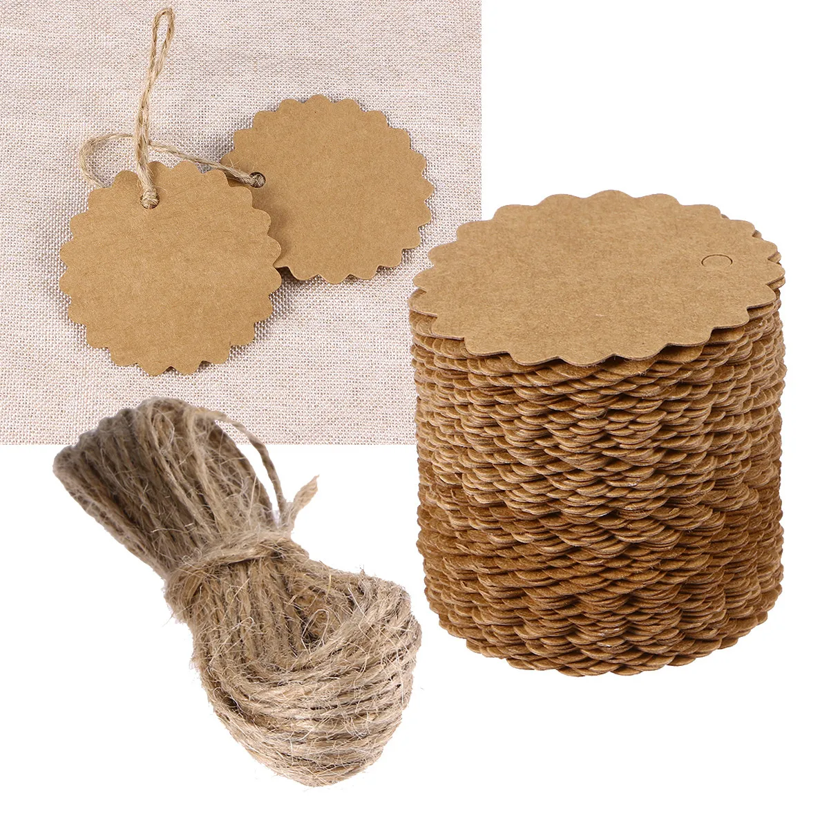 100Pcs DIY Kraft Paper Tag Round Scalloped 60Mm Brown Blank Paper Label Wedding Favor Party Gift Luggage Price Tag