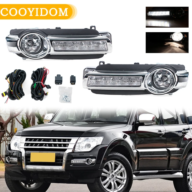 

Fog Lamp Assembly For Montero V98 DRL For Mitsubishi Pajero V97 V93 V95 Front Bumper Foglight Headlight Wwith Wire Cover Grille