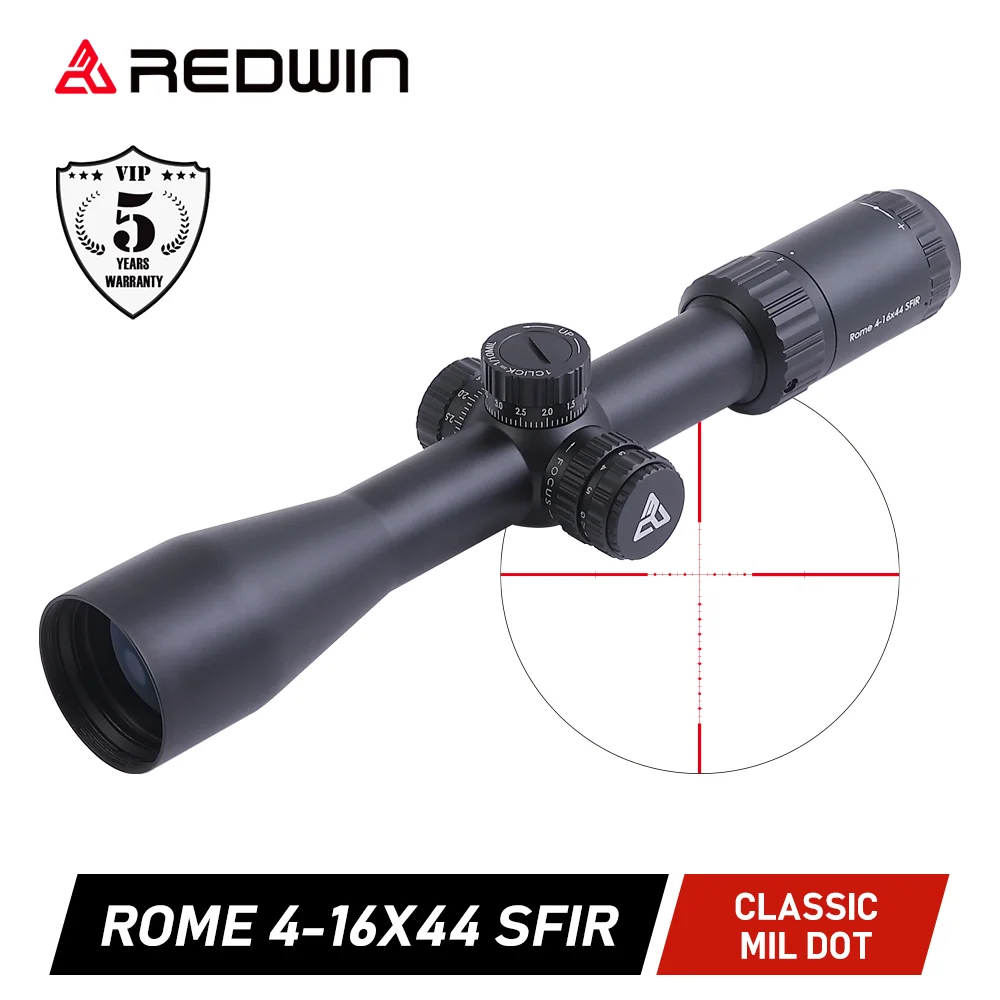 Red Win Edgeless 30mm Monotube 1/10Mil Turret Mil Dot Reticle R/G Illumination 15 yds Focus Rome 4-16x44 Hunting Scope Fit .223