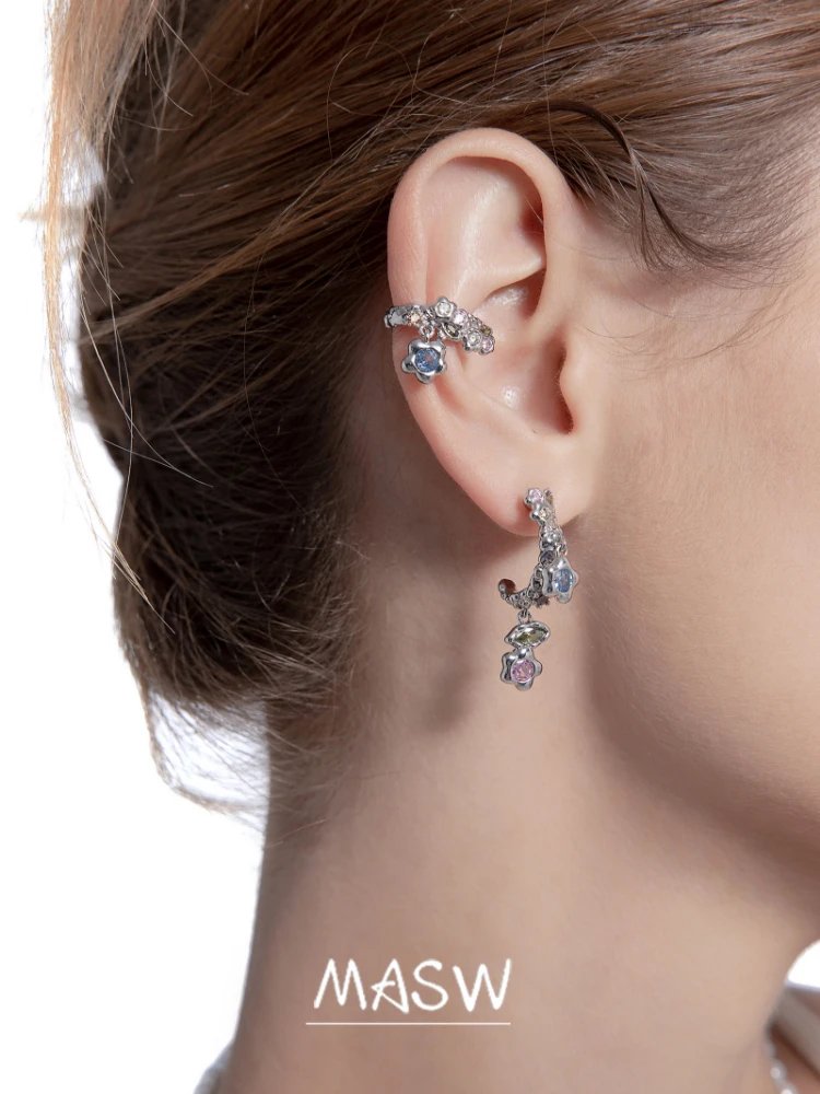 MASW Original Design Fashion Jewelry For Women Senior Sense Thick Silver Plated Shiny Glass Flower Earrings Party Gift