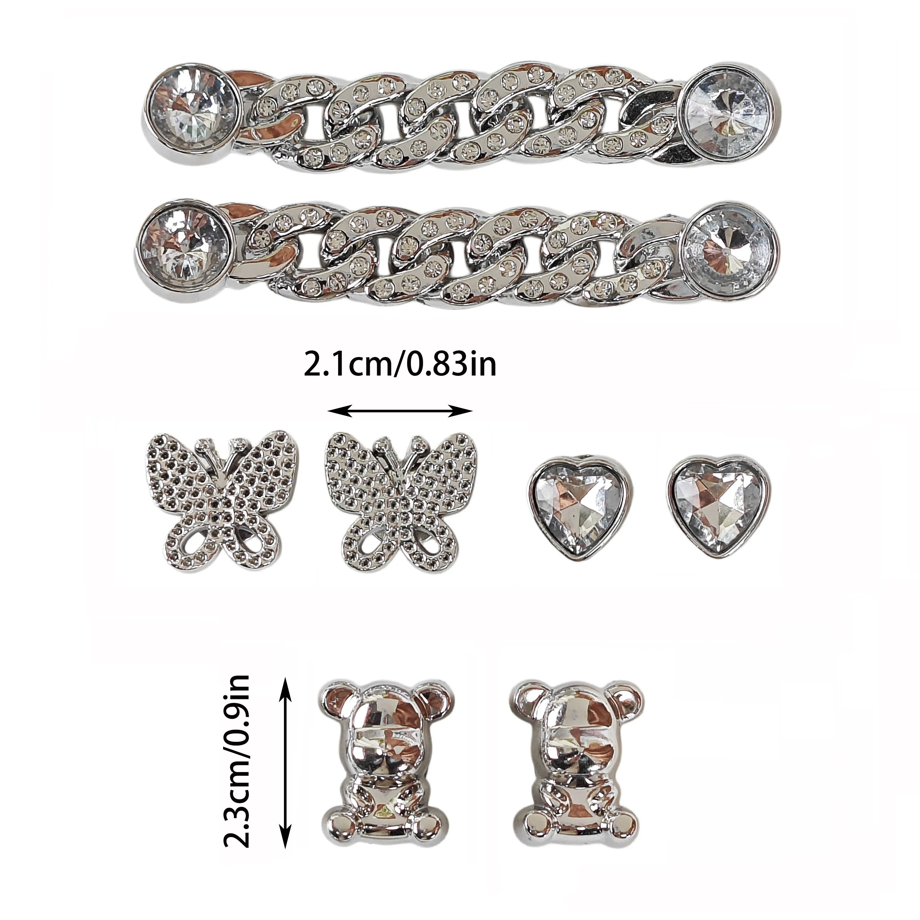 8Pcs DIY Shoe Decoration Charms Butterfly, Bear, Heart-Shaped Rhinestones, Sparkling Rhinestone Chain Decorative Buckle Non-Metallic Lightweight Material Y2K Fashion Versatile Cute Personality Accessories for Men and Women Suitable for Eva Beach Shoes, Sandals, Removable Shoe Decoration, Holiday Gift