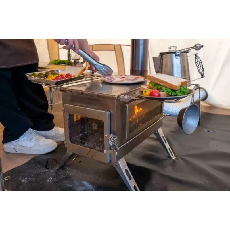 Fogão portátil patenteado Nomad PLUS com visão dupla tamanho L para barraca de queima de madeira com entrada de ar externa e combustão secundária
