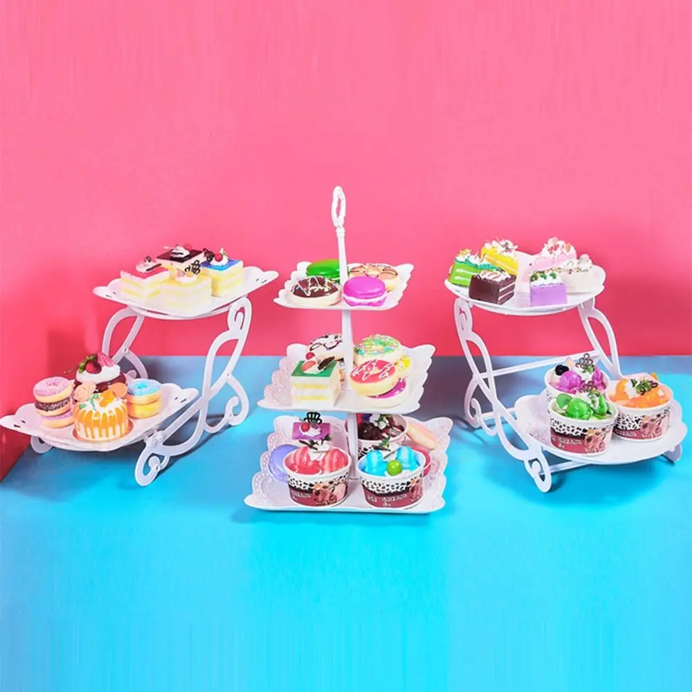 

European Style Plastic Dessert Rack White 2/3-Layers Food Fruit Plate Detachable Candy Snack Tray Wedding Birthday Party