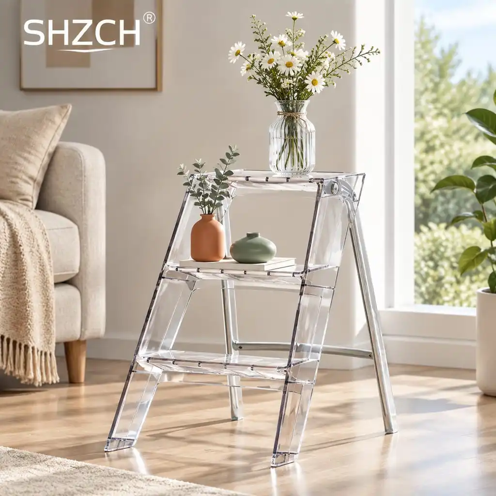 Nordic Acrylic Clear Step Stool  Anti-Slip Foldable Ladder  Heavy Duty Portable Small Stepladder for Adults Stepladder