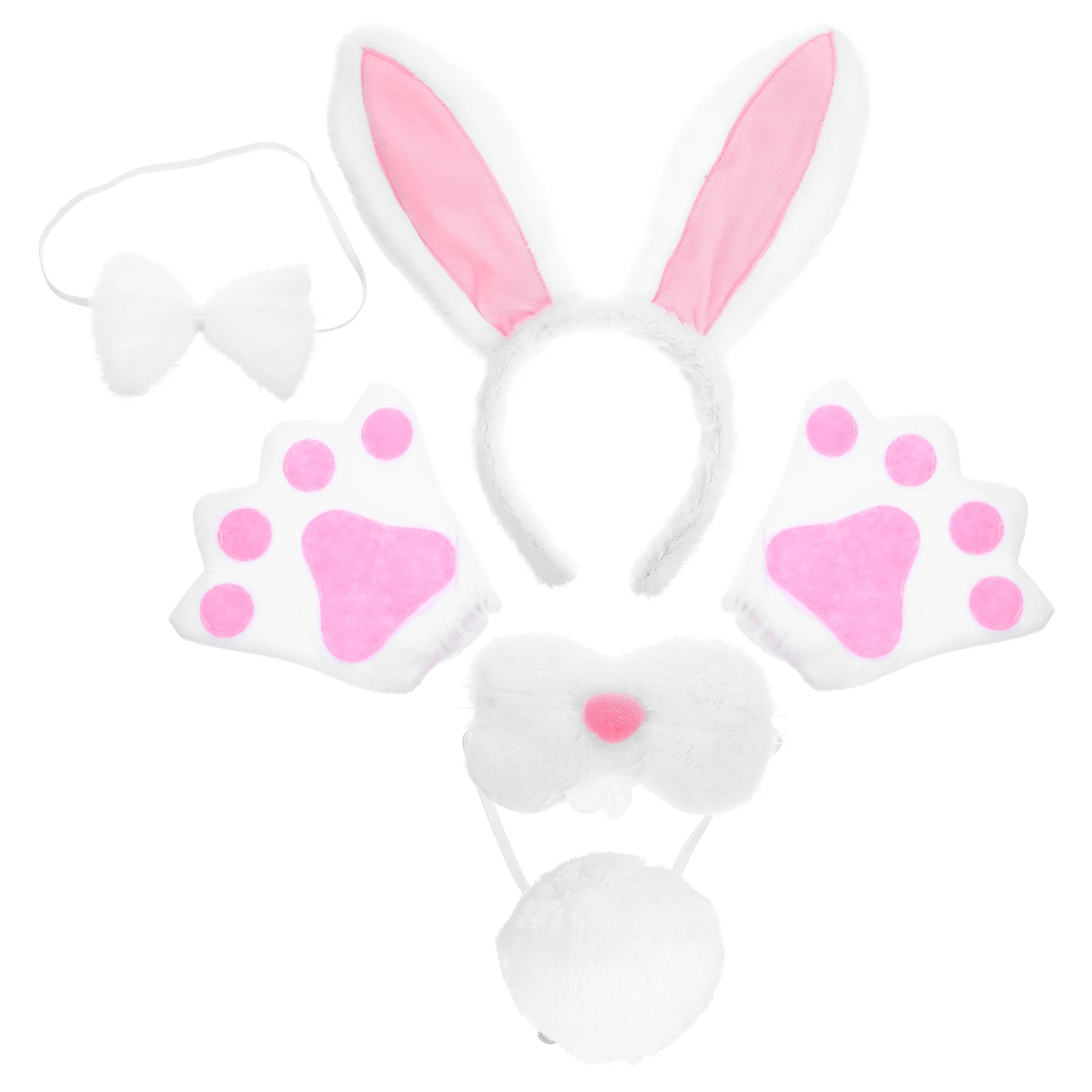 

1 Ear Headband Set White Cosplay Animal Costume Accessories Easter Party Dress Up Reusable Comfortable Tail Bowtie