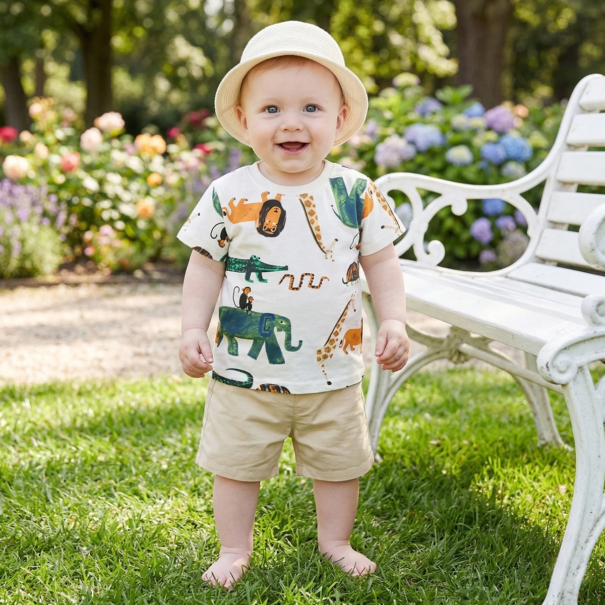 Cotton Cartoon Summer Baby Boys Clothing Sets Tops + Shorts 2Pcs Short Sleeve