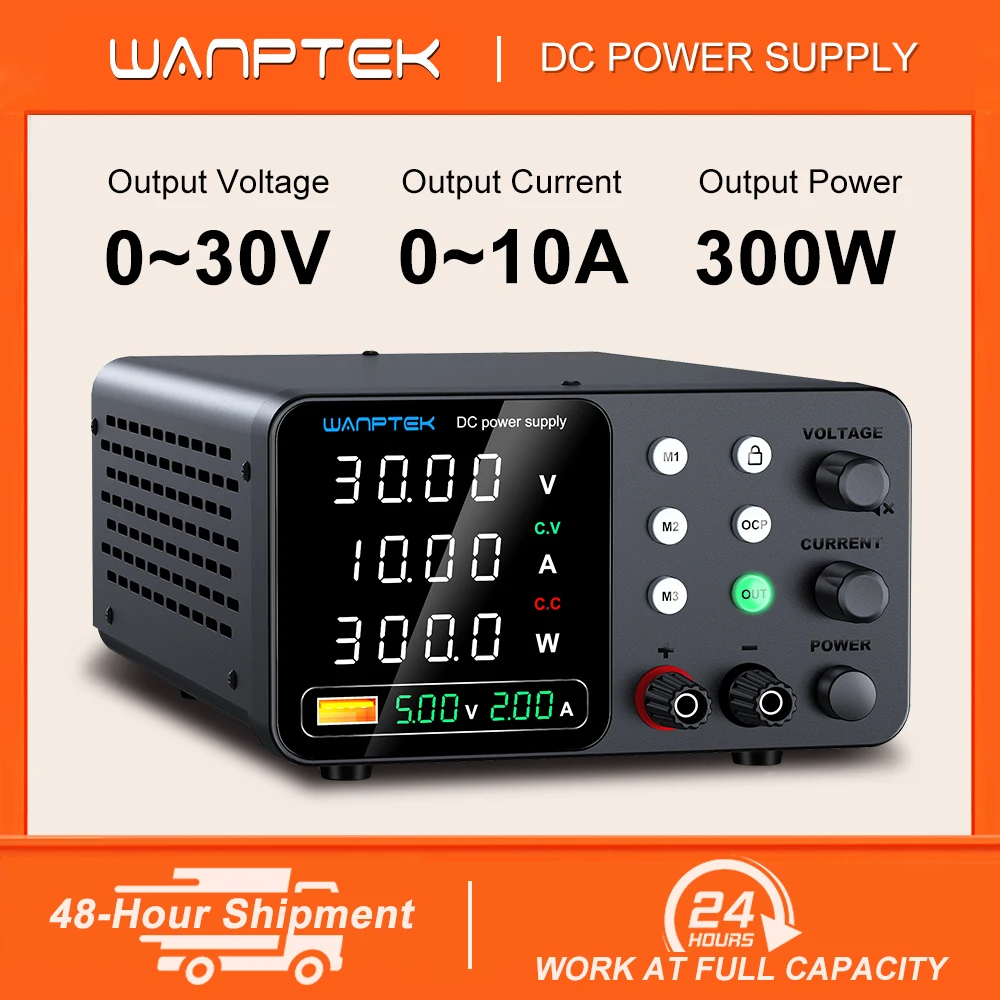 WANPTEK Lab Power Supply 30V 10A 5A Lab Power Supply with 3 Memory and Lockout Keys, Adjustable Power Supply, Preset Current