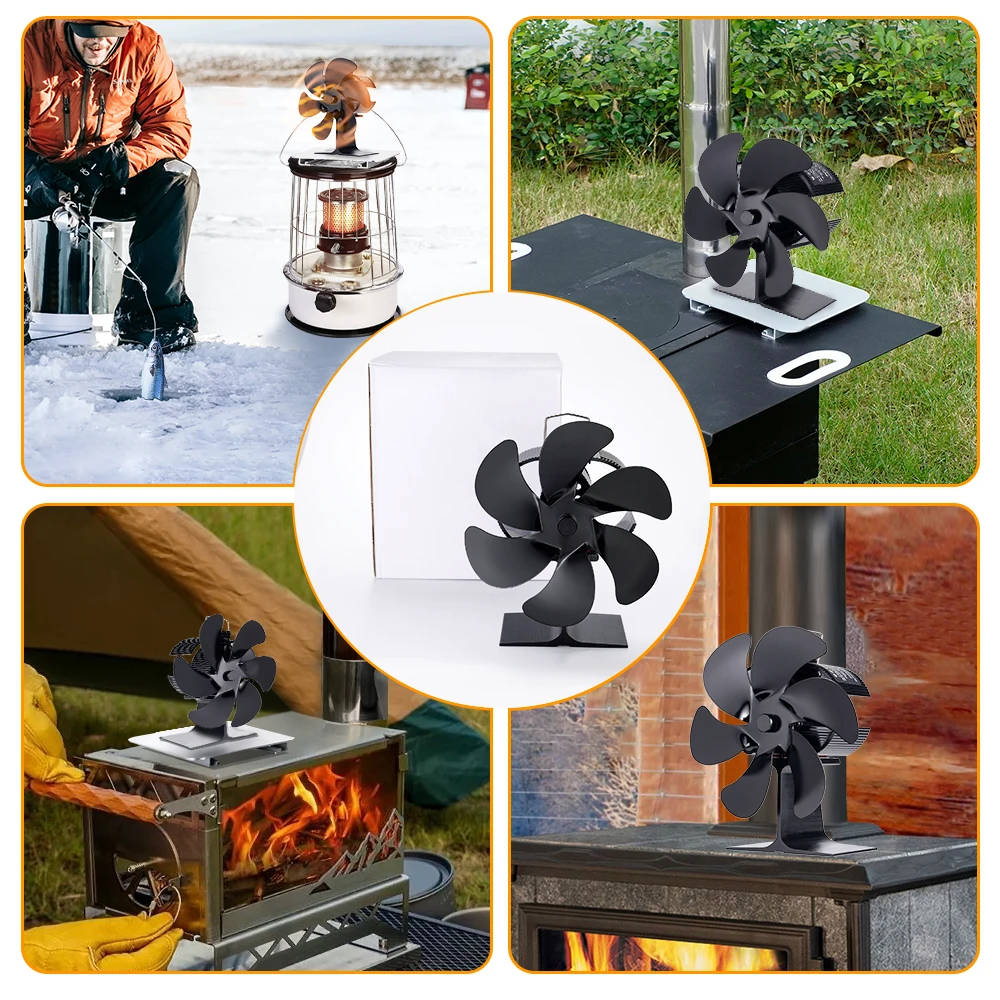 6 Blades Heat Powered Stove Fan Log Wood Burner Outdoor Ice Fishing Wood Stove Fan Eco-fan Home Efficient Heat Distribution