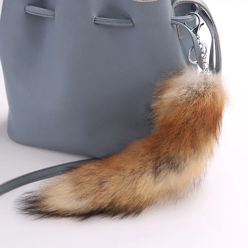 Oversized Fox Tail Keychain Women's Pendant Car Keychain Bag Hanging Decoration Real Fur Pendant