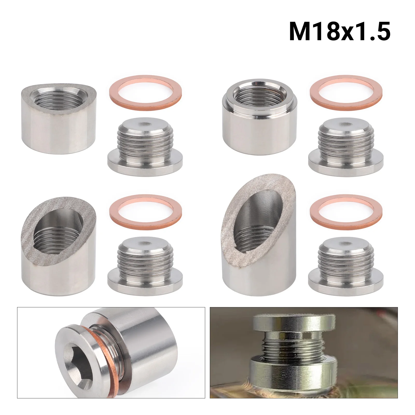 Universal Flat Or Notched Style Or 30 45 Degree Oxygen Sensor Connector stainless steel M18 X 1.5 Weld In Oxygen Sensor Fitting