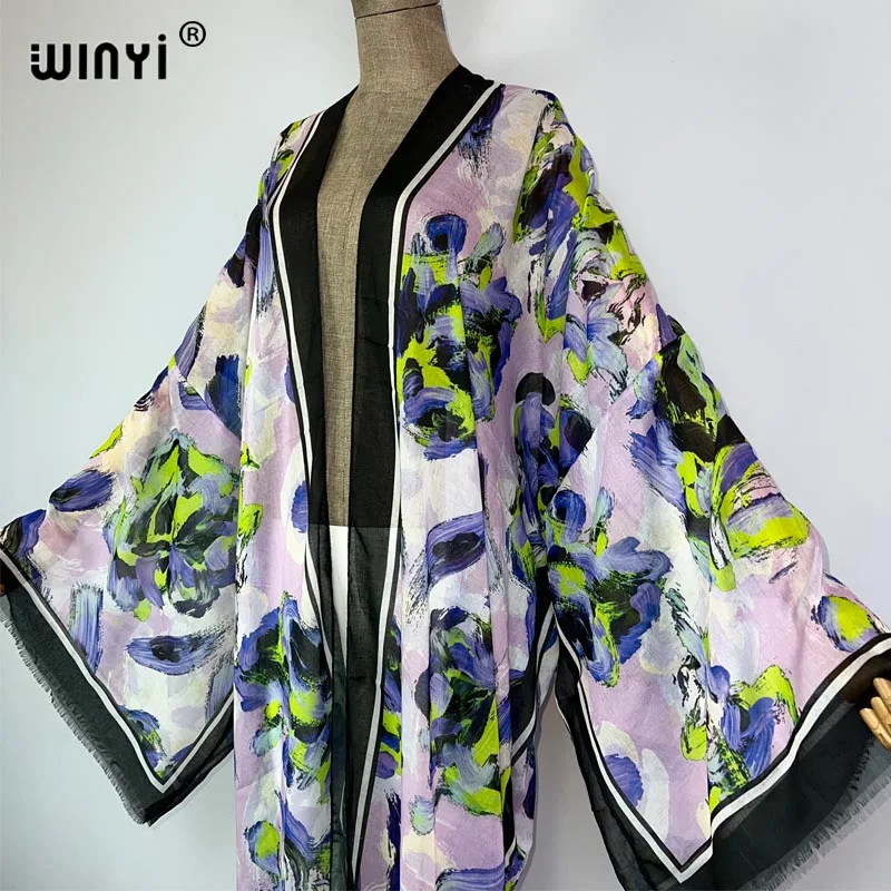 WINYI 2023 kimono letni nadruk kaftany okrycie plażowe ups dla kobiet elegancki kardigan seksowny płaszcz afrykański stroje plażowe długa sukienka