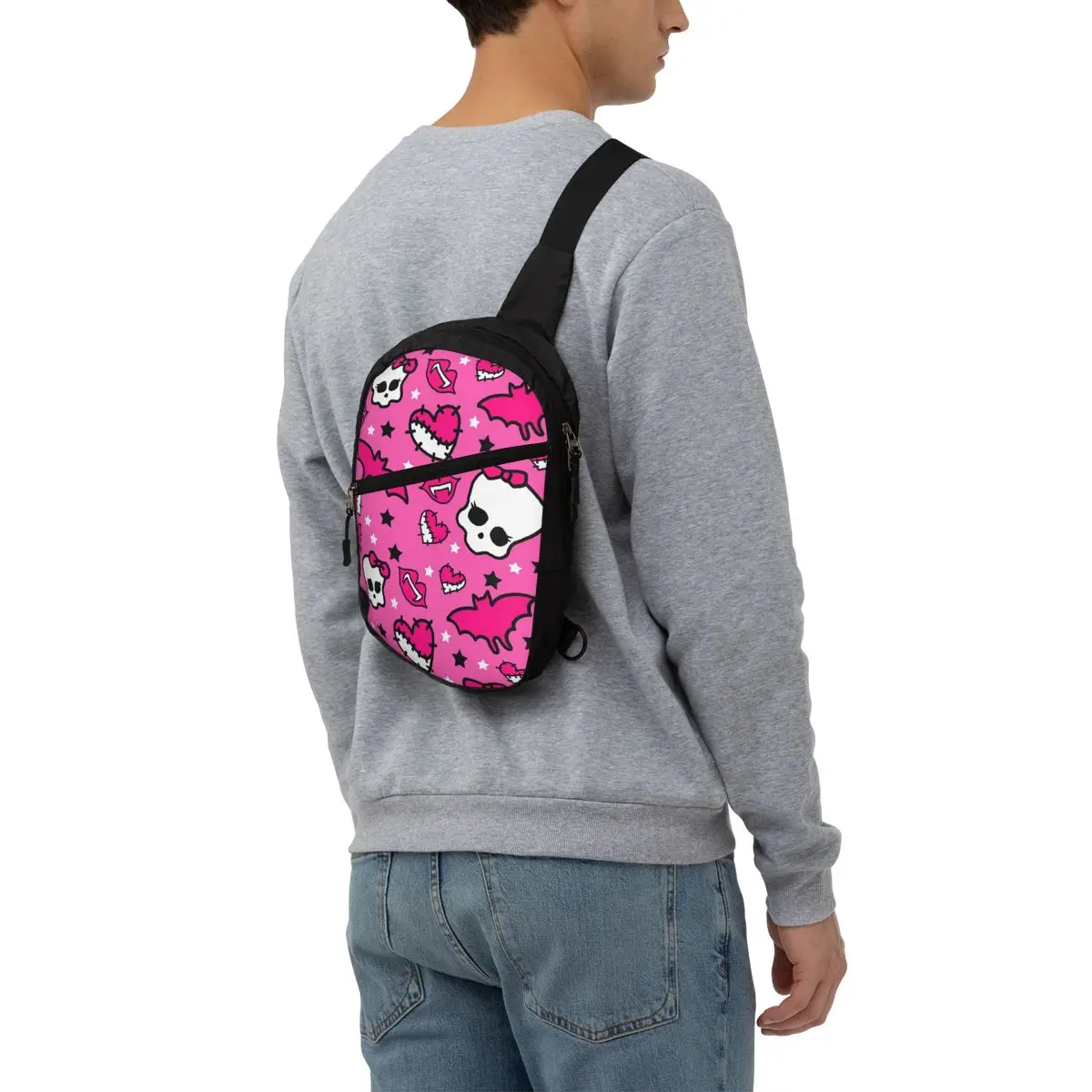 Monster High Doll Pretty Pink Pattern Chest Bag Men Sling Crossbody Backpack Chest Bag Travel Hiking Daypack Shoulder Bag