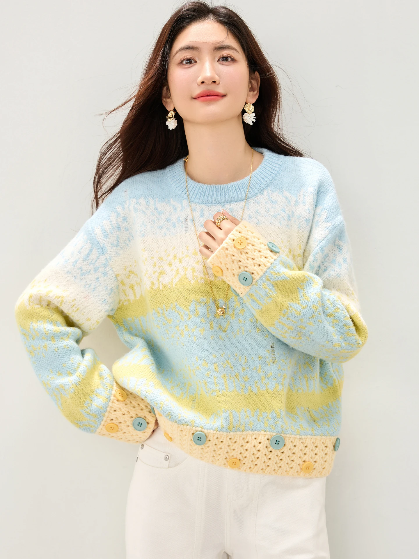 

New Samba Blue And Yellow Gradient Striped Sweater Jacket For Women In The Autumn Of 2025
