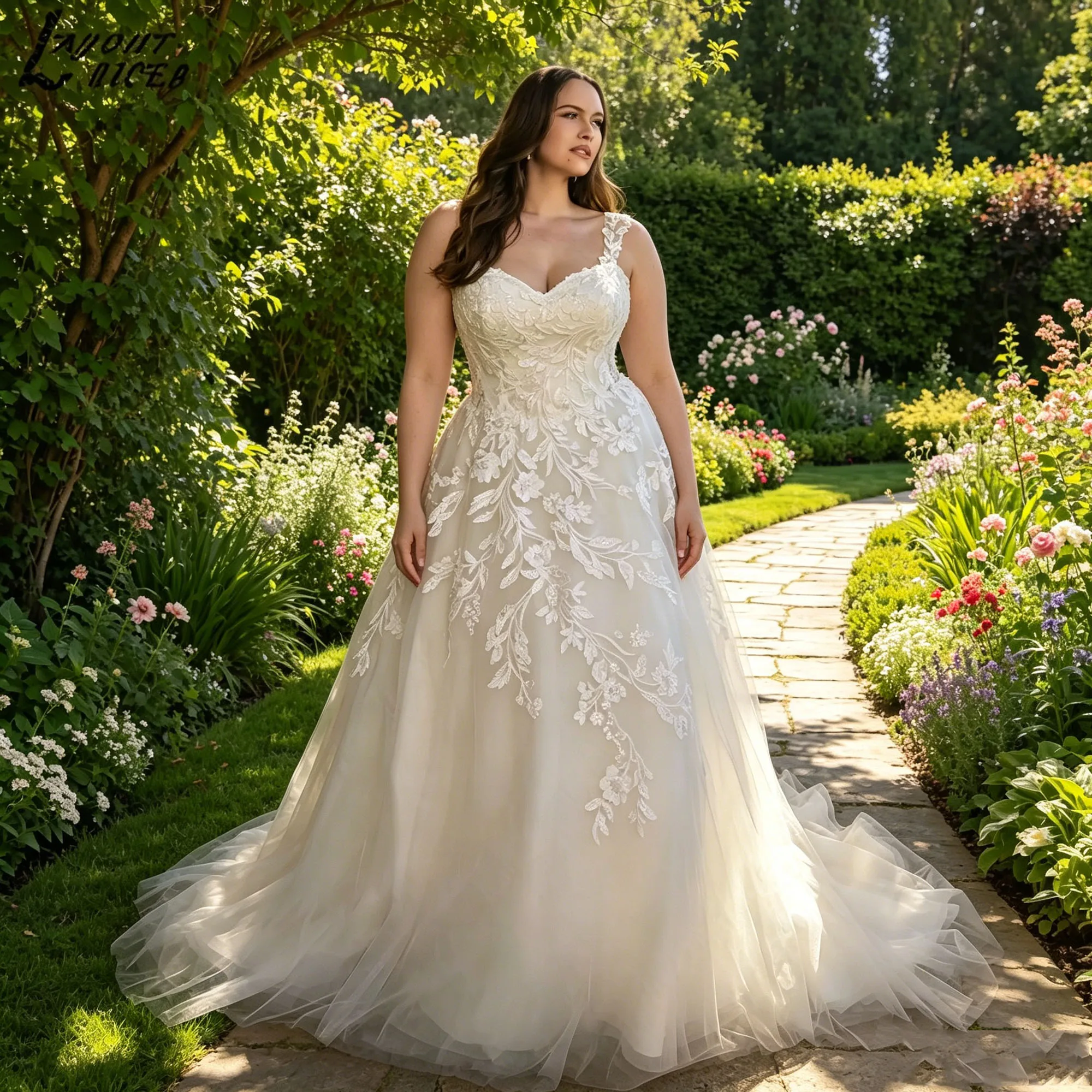 Wide Straps Sleeveless Bridal Gowns Plus Size A-line Tulle Appliques Sweetheart Wedding Dress Classic vestidos novia Customized