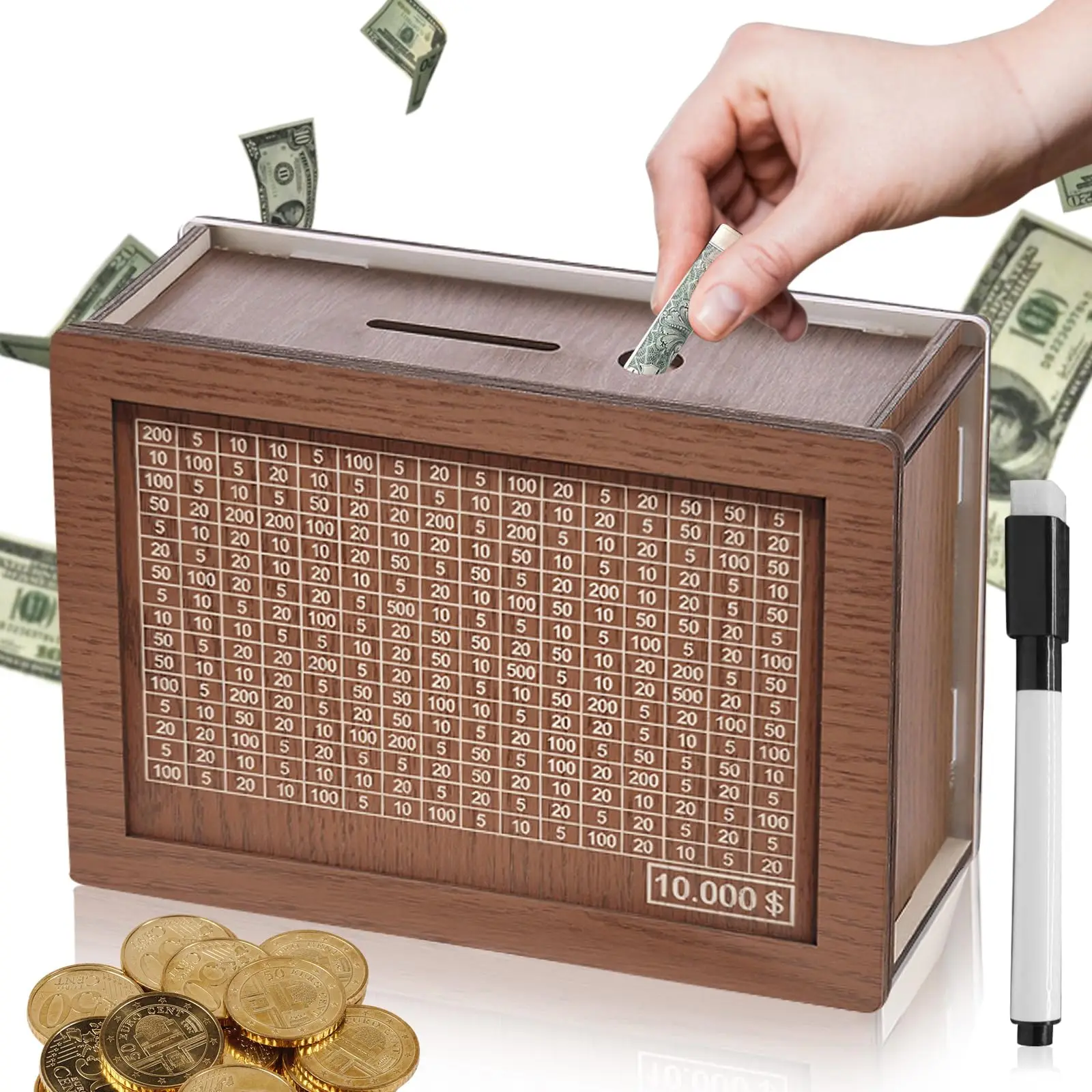 

DIY Cash Vault Wooden Savings Box,Wooden Cash Saver Money Box,Wooden Piggy Bank Coin Bank with Counting Target,Wooden Coin Bank