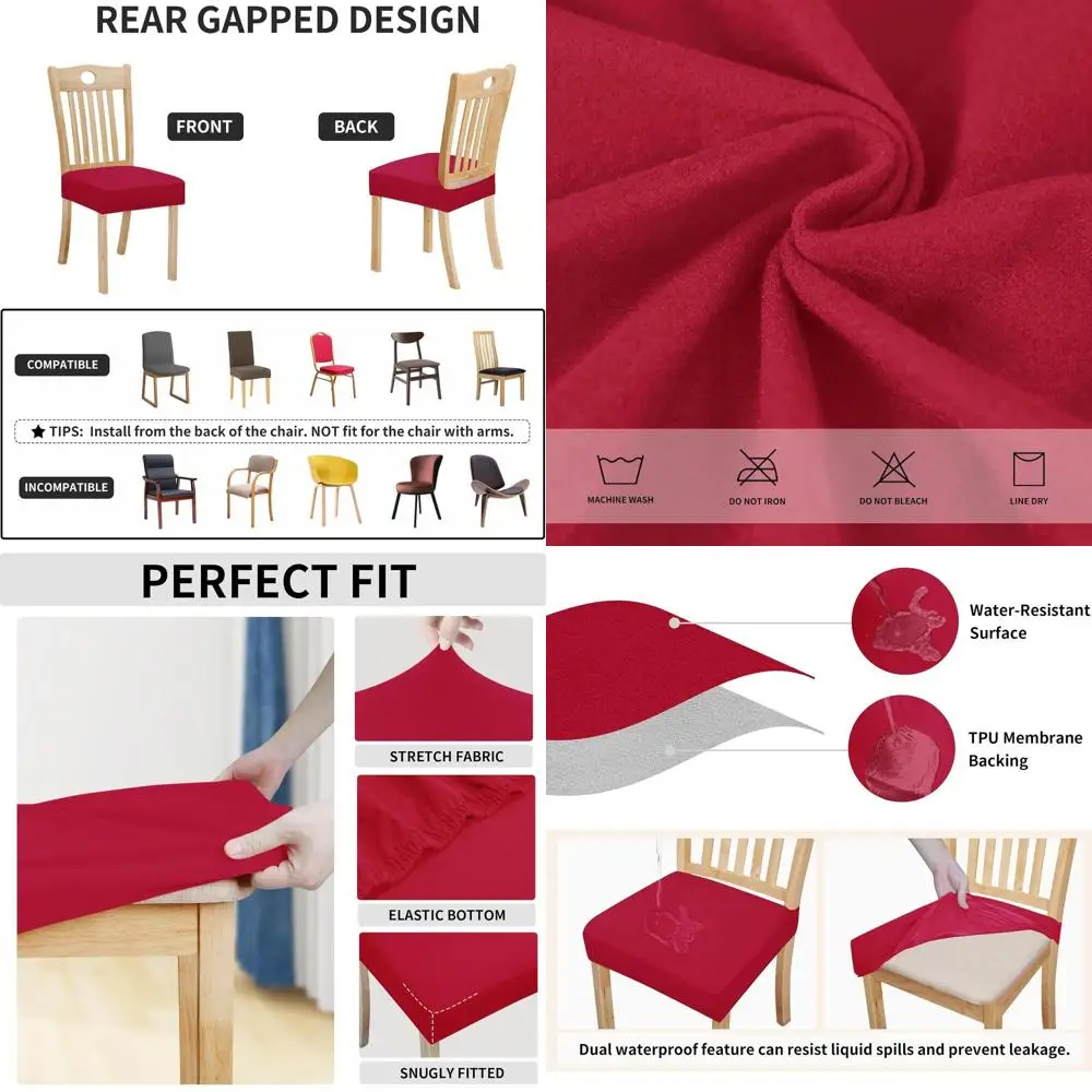 

Waterproof Seat Covers for Dining Chairs - Set of 6, Stretchy, Removable, Washable Covers, Christmas Red