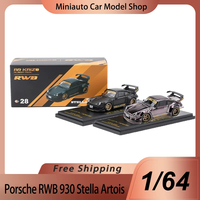 Novo em Estoque: Miniatura de Liga Leve Porsche RWB 930 Stella Artois Escala 1:64 (Ar Box) - Modelo Diecast HEC 2026 - Brinquedo Esportivo Porsche RWB 930 - Presente